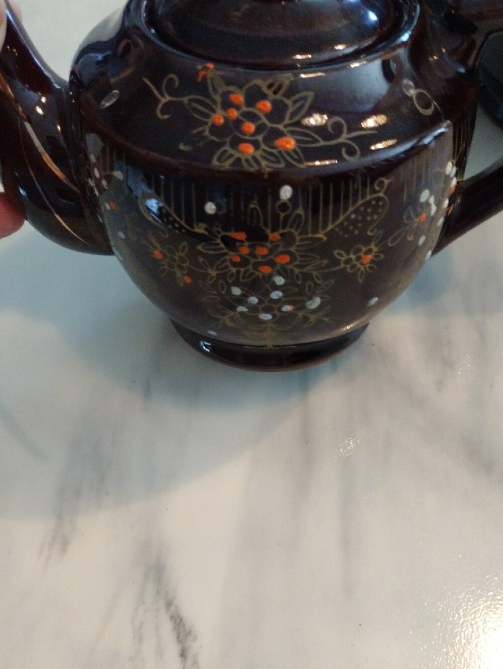 Dark Brown Floral Ceramic Teapot Set - Picture 3 of 4